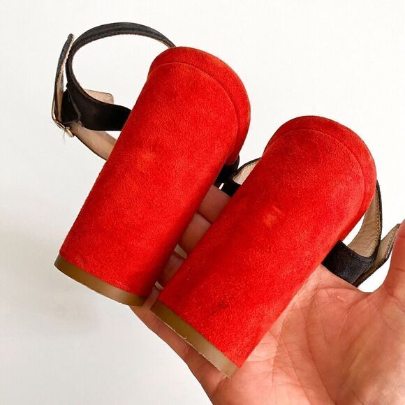 J. Crew Colorblock Sandals With Pom-poms Womens 8 Made In Italy Block Heel Suede - Picture 12 of 12